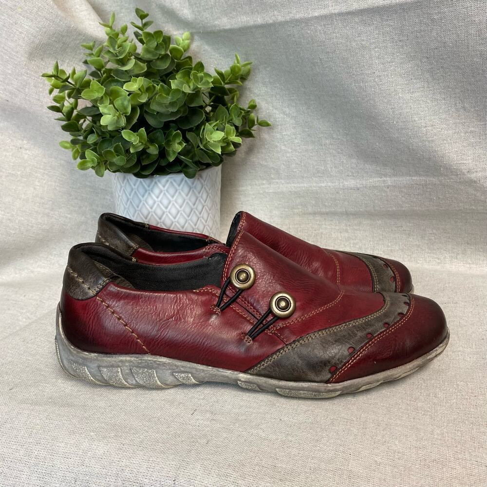 Remonte Antiqued Dark Red Leather Slip On Comfort Shoes Women US 8.5/ EU 39